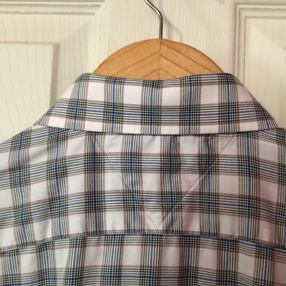 Tommy Hilfiger White Green Blue Purple Graph Plaid Dress Shirt Mens 17 34-35 - Picture 8 of 12